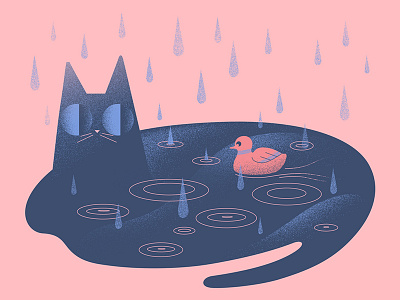 Cat puddle 100days cats characterdesign design illustration illustrator photoshop rain the100dayproject vectors