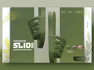 Landing page for Havaianas Slide - "Jungle Green". 3d design brand dailyui footwear landing page shop ui web web design