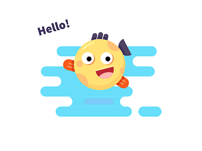 Fish says hello cartoon cute fish geometric