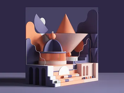Evening 3d animation c4d colors design geometric illustration set