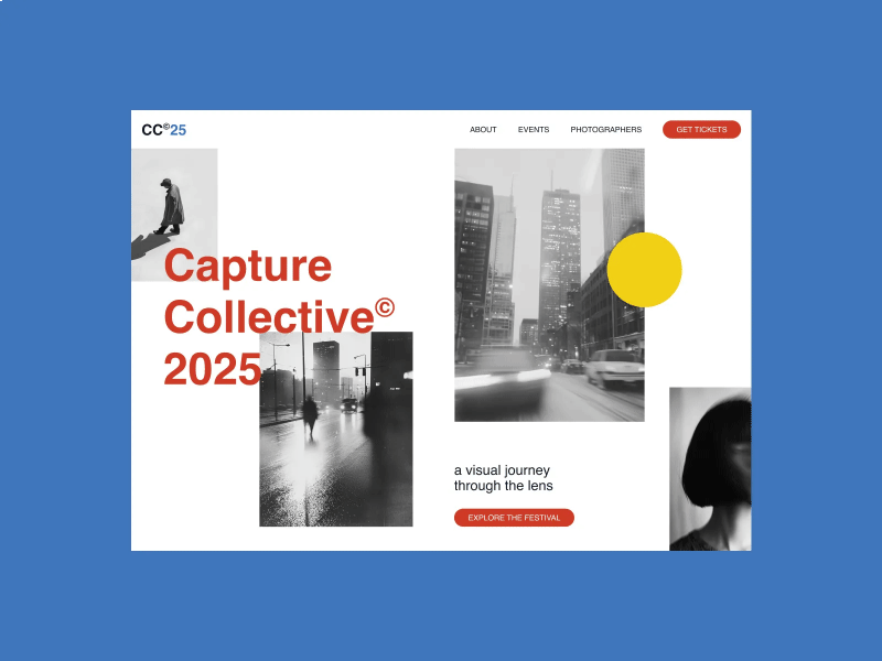 Capture Collective© 2025 - Event Website Exploration agency bauhaus branding capture moment collective design desktop event geometric landing page minimalism pattern photograph revo swiss ui ux