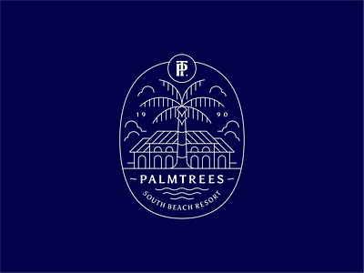 Palm Trees Resort Logo badge design beach brand identity branding design graphic design hotel line art logo logo design monogram monoline palm trees resort sea sticker