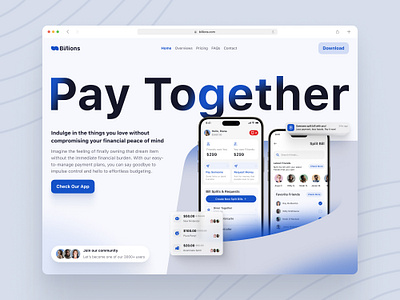 Split Bill Website Design - Billions 💸 figma financial fintech hero landing page light mode minimalist startup tech company uiux web design website