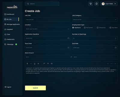 Job Creation Page dashboard design job creation ui