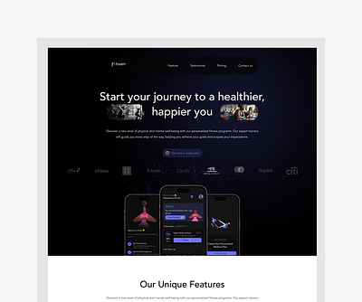 AI-Powered Fitness/Wellness Landing page ai artificial intelligence fitness hero section information architecture landing page mobile application productdesign ui ui design ux wellness