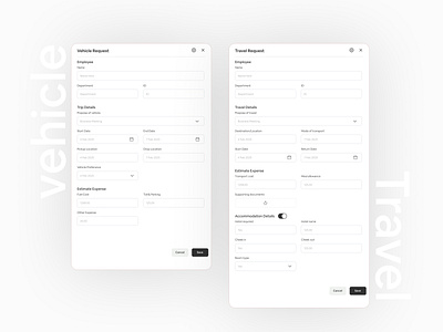 HRM Software: Vehicle & Travel Request Form hr hr software hris hrm hrm software request form saas saas product saas software self service management travel ui ux vehicle