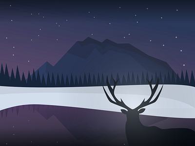 Reindeer in The Dark dark deer illustration landscape mountain nature night reindeer sky stars vector