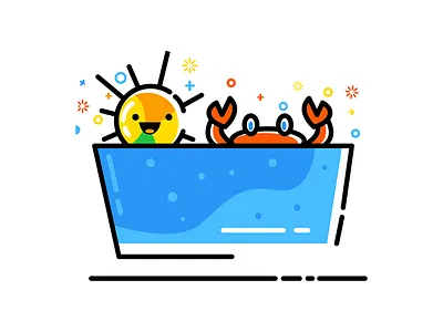 Summer 2d cartoon colorful flat funny illustration line sea summer sun vector