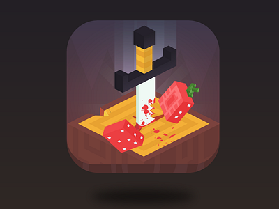 Game app icon: Knife Fruit Challenge android arcade cut fruit game gradient ios isometric knife strawberry