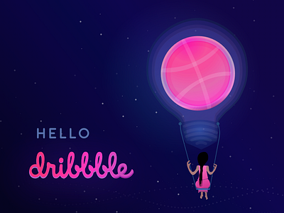 Hello Dribbble bulb debut first shot gradient hello dribbble idea night sky pink purple