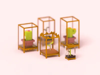 Terrarium 3d cactus illustration plant sprouts terrarium voxel