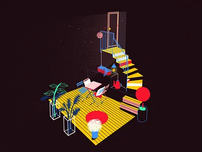 Anywhere anywhere balcony color illustration room space style frame vector