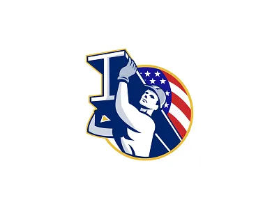 American Construction Worker Retro american construction flag girder hardhat i beam illustration retro stars and stripes steel steel worker worker