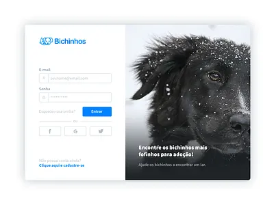 Login Bichinhos login register sign in sign up ui user experience user interface ux
