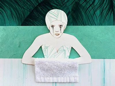 Sad Swim collage drawing illustration mixed media painting