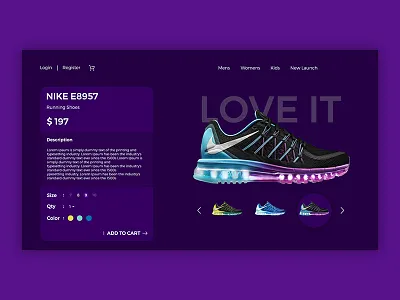 Shoe Detail Page Concept UI dark landing page minimal product details shoe ui uiux web website