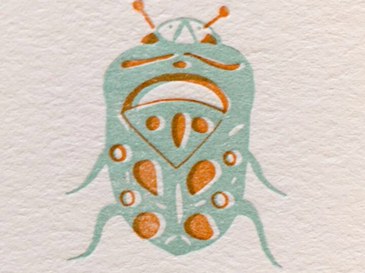 detail shot of two color letterpress postcards illustration insect letterpress offset postcard print vandercook