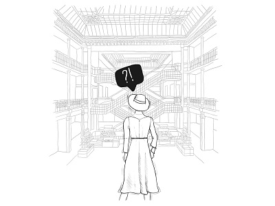 Editorial Illustration for Fashion project bw emote fashion hall hand drawn illustration paris people pose sketch trade mall woman