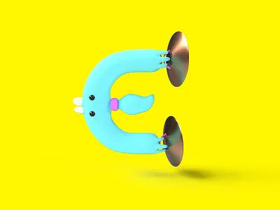 Letter E 36 days of type 3d character character design cute cymbal lettering typography vectary yellow