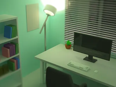 Room (Night) bookshelf c4d keyboard lamp mouse night pc poster room table vray