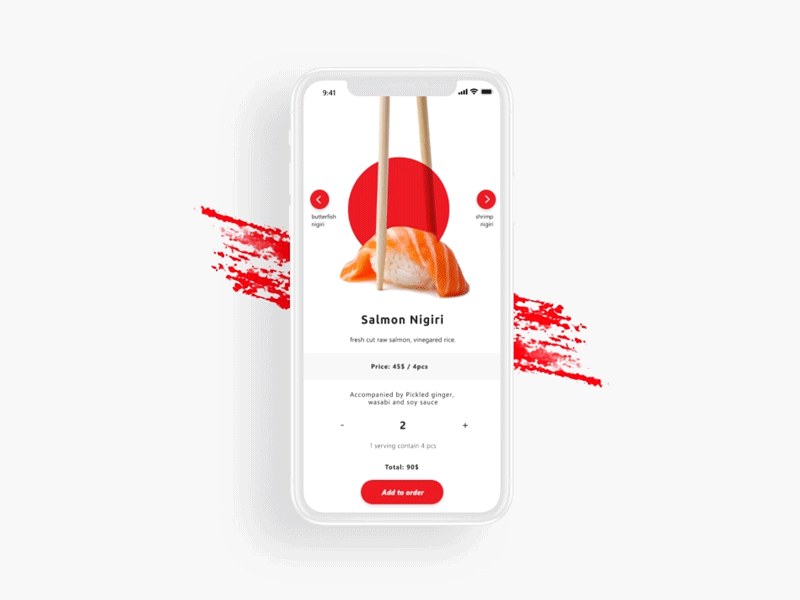 Ui Sushi menu animation concept app design food app ui ui design user interface user interface design ux