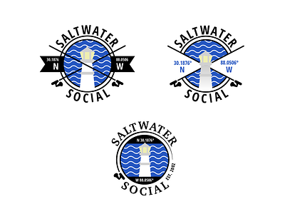 Saltwater Social Logo Rejects coordinates fishing pole lighthouse nautical