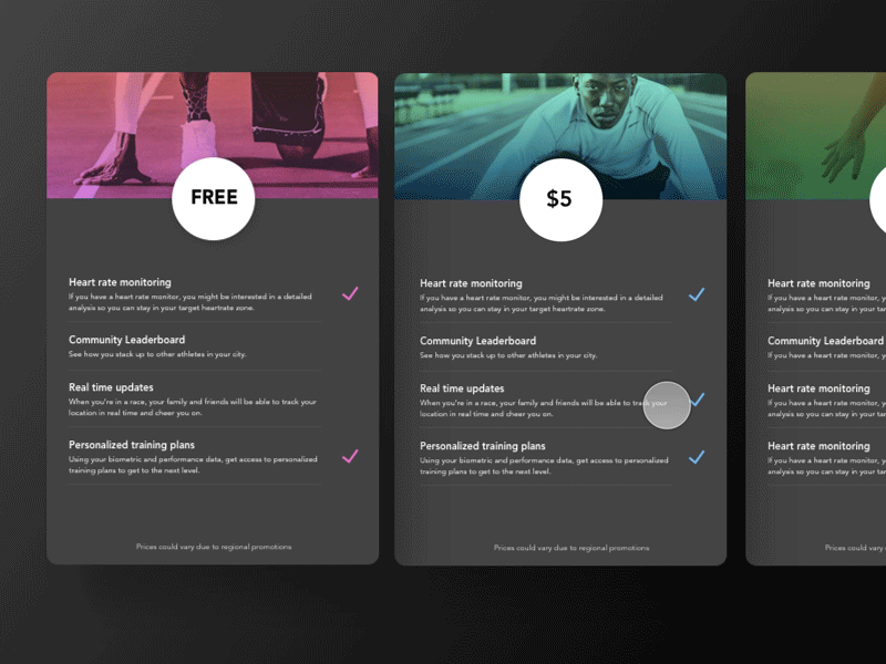 Daily UI #06 Pricing Table animation black dark ui gradient neon photography principle