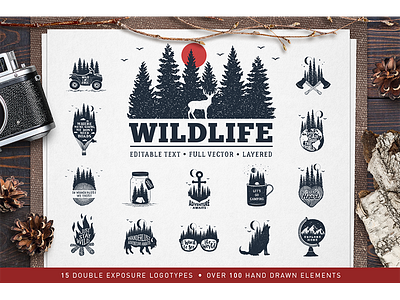 Wildlife. Double Exposure Logos adventure badges creativemarket double exposure grunge hand drawn hipster logo travel trend vintage wandelust