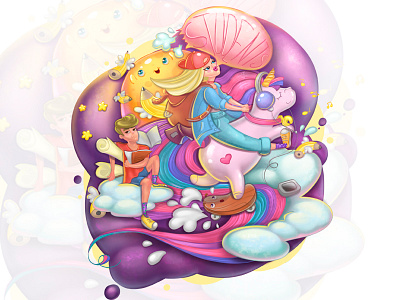 Fantastic students boy cg dream fantastic fantasy girl illustration magic navigator unicorn