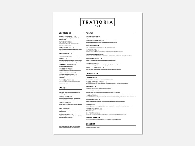 Menu – Trattoria 141 brand design brand identity branding graphic design logo logo design menu print design restaurant branding stationery design sub mark typography