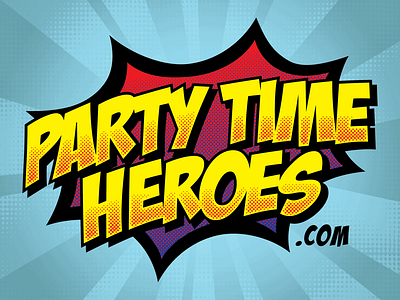 Party Time Heroes - Logo comic events halftone logo party primary superhero