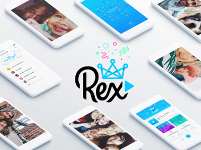 RexVid Logo app blue branding confetti logo video