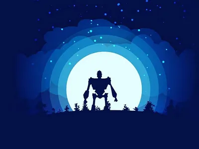 Iron Giant in the Moonlight cartoon moon robot vector
