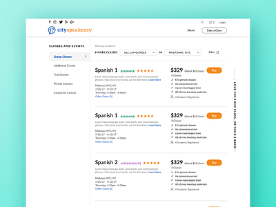 City Speakeasy Class Page class commerce education language schedule shop web design website