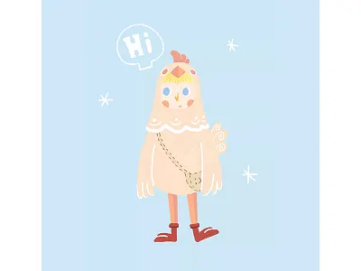 gu gu gu anime blue chicken cloud comic drawing girl illustration painting red sketch yellow