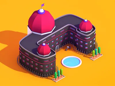 C - 36 days of type 36days c 36daysoftype 36daysoftype 05 building c c4d cinema4d fountain render rendering track tree