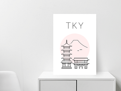 Tokyo poster asian japan minimalist poster print red senso ji temple tokyo