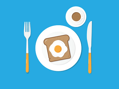 Breakfast Illustration breakfast coffee cup eat egg folk illustration knife meal plate tea vector