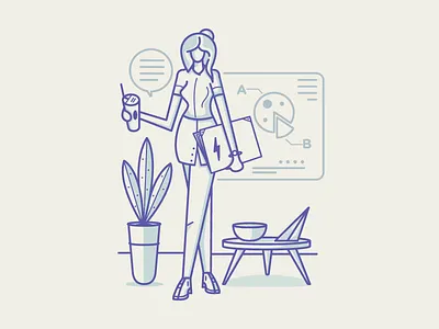 Preparation before presentation chart coffeetable icon illustration interaction meeting photo pot screen system ux woman