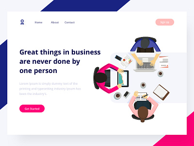 "Work Together" illustration landing landscape page pink team work tushit ui ux web