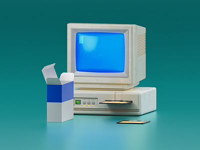 Windows Setup 3d cgi computer icon illustration paint vintage windows