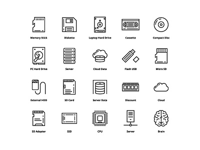 Memory Line Icons brain card computer data drive icon line memory sd stick storage usb