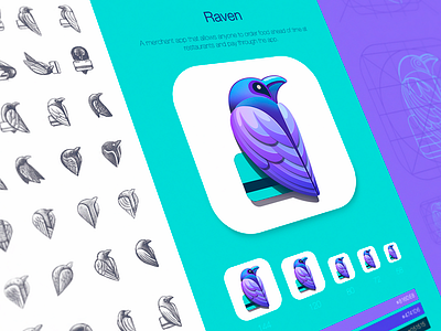 Raven Product Identity Design app icon app logo application icon cool icons creative logo ecommerce logo elegant logo fintech logo gradient logo icon design icons logo logo designer logotype marketing icons ramotion raven logo sophisticated logo ui style guide visual identity