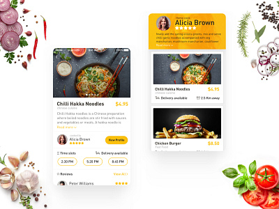 TIFFIN best ui cook profile design dish food food app food detail page food ui ui uiux vishal yellow ui