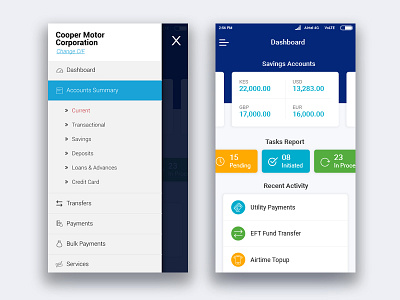 Corporate Banking App - Mobile Dashboard dashboard