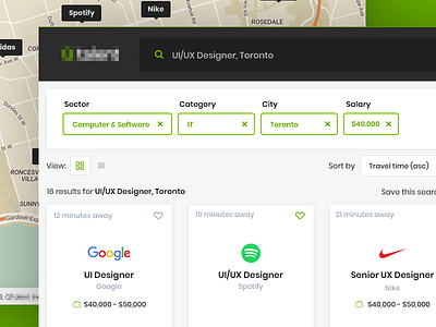 Web Platform for Job Searching canada dashboard filter grid job postings search toronto uiux vordik web design website