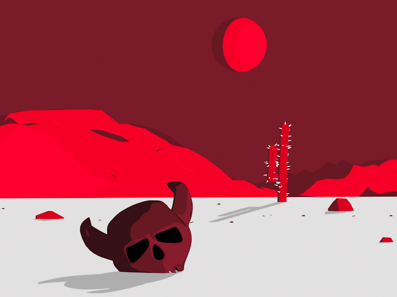 Wasteland 2d 3d c4d cel shade desert gif motion graphics skull tumbleweed wind