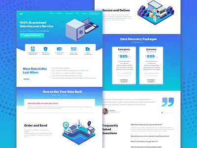 Data Recovery Landing Page contact data illustration landing page popular pricing testimonial trending