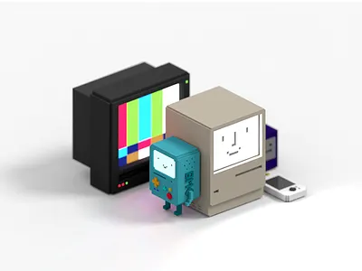 Electronics 3d 8 bit bmo electronics illustration isometric mac retro tv voxel