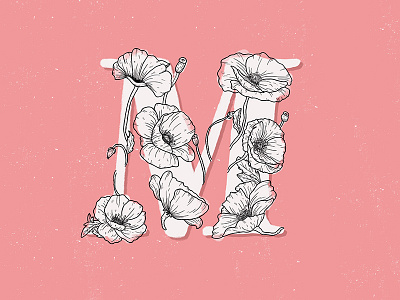 Letter M alphabet floral letter illustration m